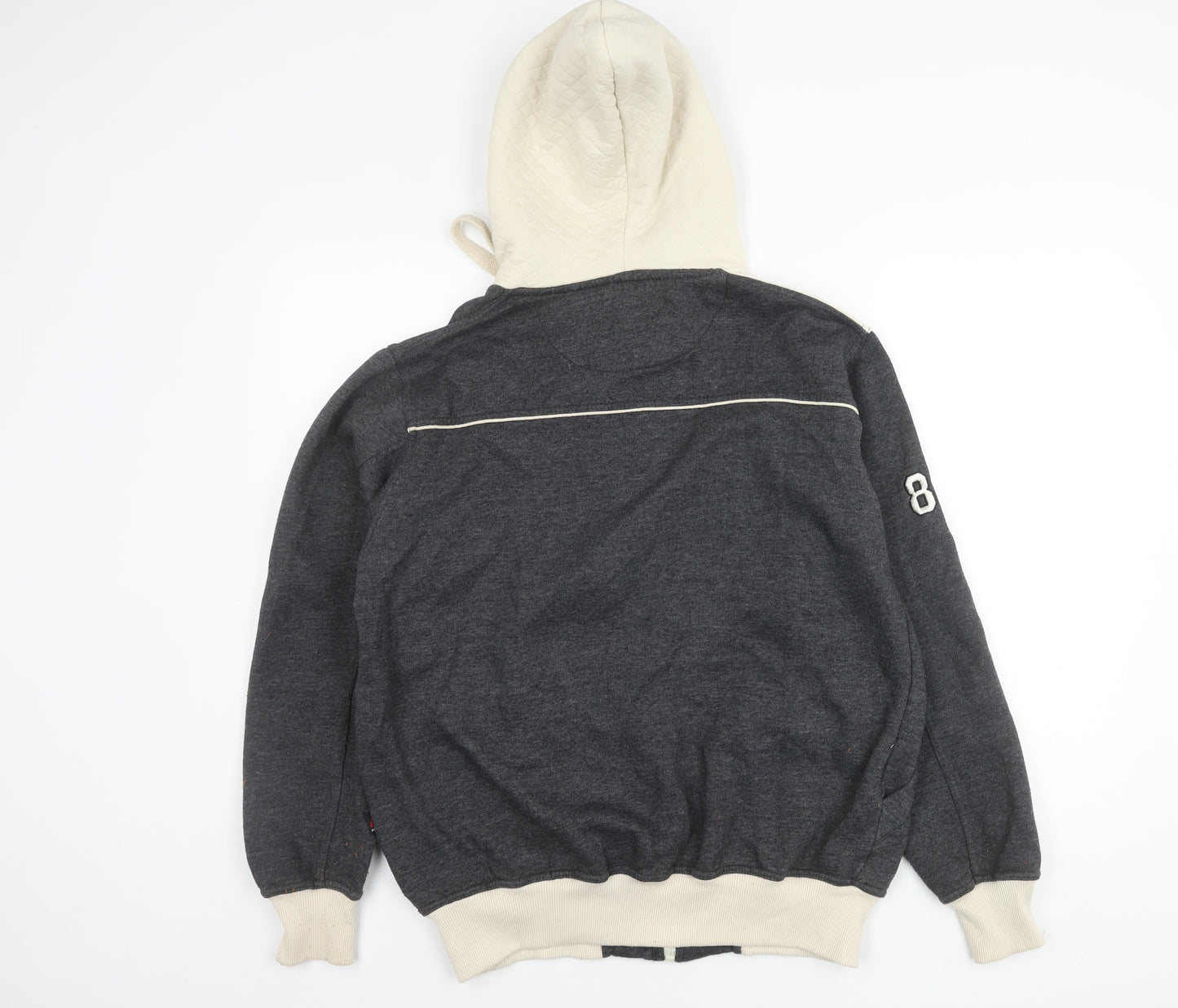 HLYEQPT. Men’s Grey White Varsity Hooded Jacket Size L Cotton Blend