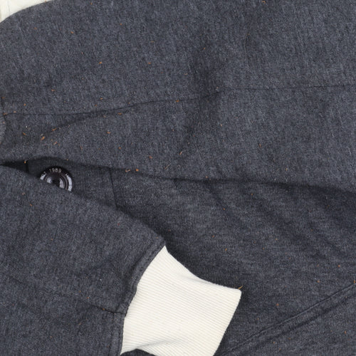 HLYEQPT. Men’s Grey White Varsity Hooded Jacket Size L Cotton Blend