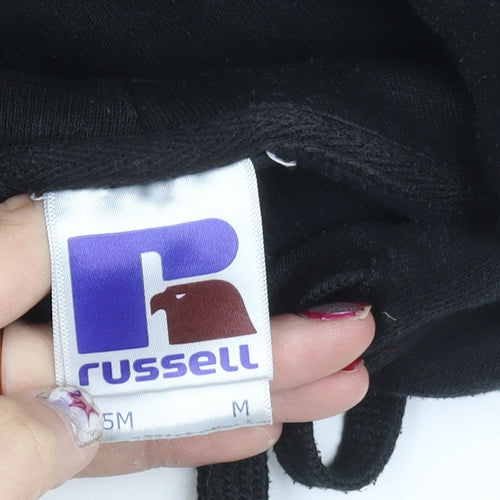 Russell Men’s Black Pullover Hoodie M Graphic Print Logo Sportswear
