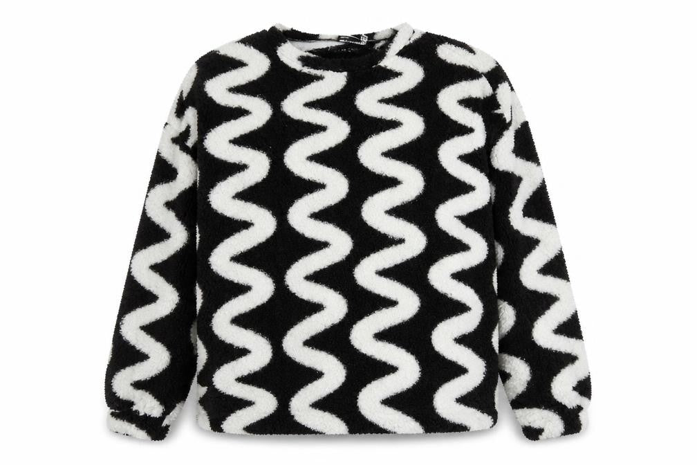 Front view of ASOS DESIGN Women’s Black White Fleece jumper, size UK 18, Tall