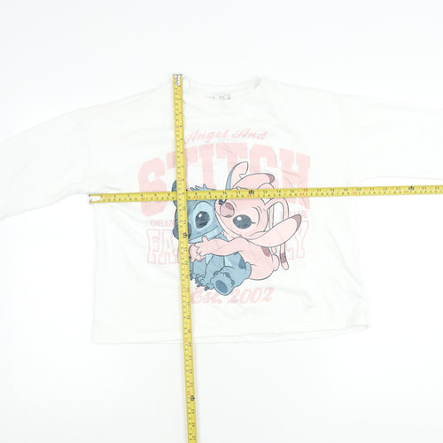 Disney Girls White Sweatshirt 13-14 Years Stitch Angel Long Sleeve Pullover