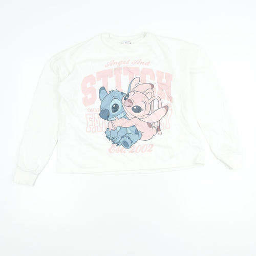 Disney Girls White Sweatshirt 13-14 Years Stitch Angel Long Sleeve Pullover