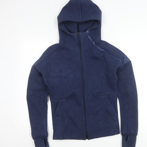 Adidas Womens Blue XS Full Zip Hooded Fleece Activewear Jacket