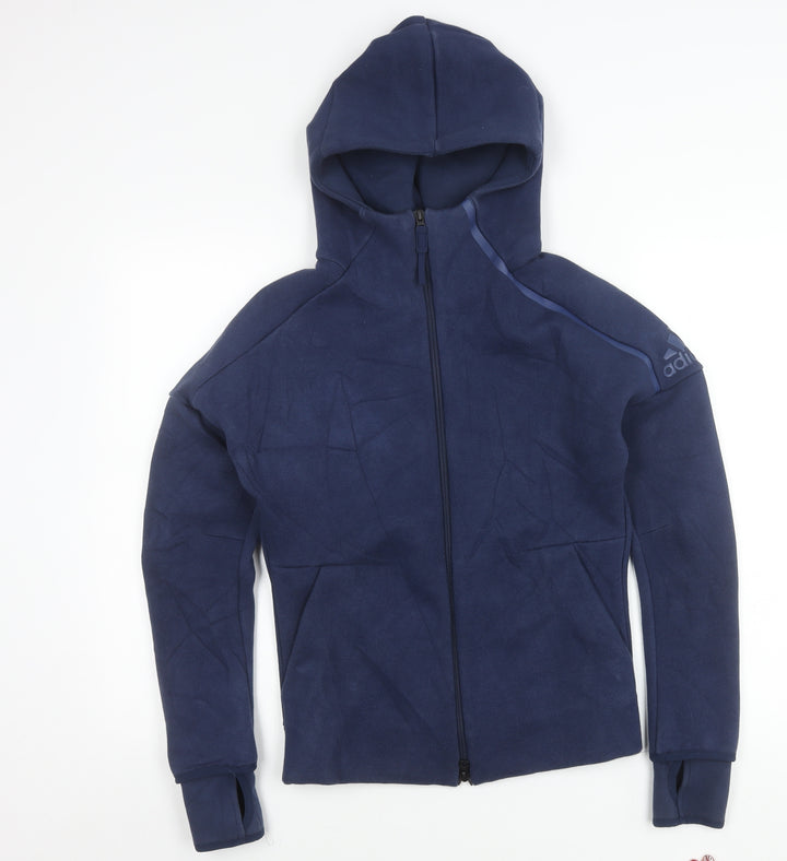 Adidas Womens Blue XS Full Zip Hooded Fleece Activewear Jacket