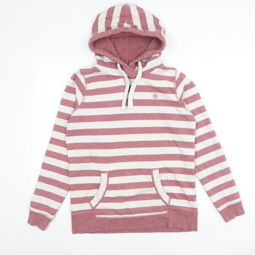 Fat Face Womens Pink White Striped Pullover Hoodie UK 8 Cotton Blend