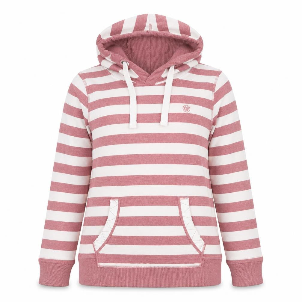Fat Face Womens Pink White Striped Pullover Hoodie UK 8 Cotton Blend