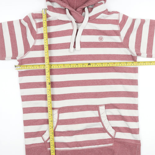 Fat Face Womens Pink White Striped Pullover Hoodie UK 8 Cotton Blend