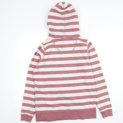 Fat Face Womens Pink White Striped Pullover Hoodie UK 8 Cotton Blend