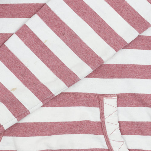 Fat Face Womens Pink White Striped Pullover Hoodie UK 8 Cotton Blend