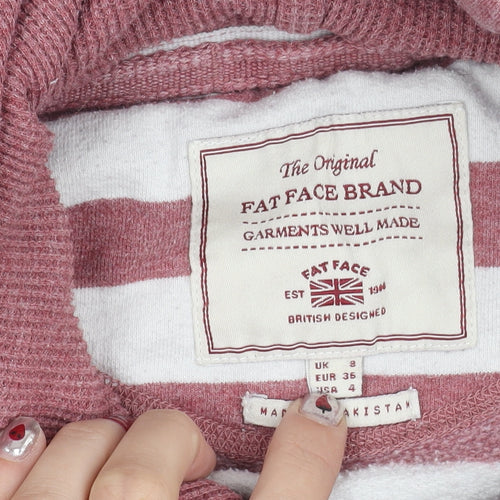 Fat Face Womens Pink White Striped Pullover Hoodie UK 8 Cotton Blend