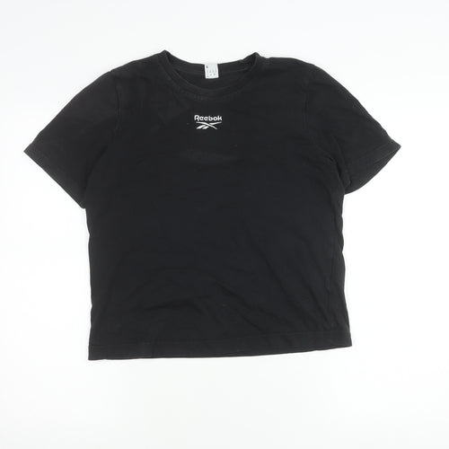 Reebok Womens Black Small Logo Embroidered Cotton T-Shirt