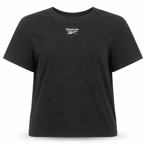 Reebok Womens Black Small Logo Embroidered Cotton T-Shirt