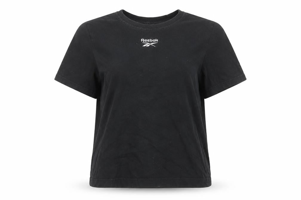Reebok Womens Black Small Logo Embroidered Cotton T-Shirt