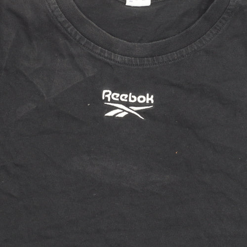 Reebok Womens Black Small Logo Embroidered Cotton T-Shirt