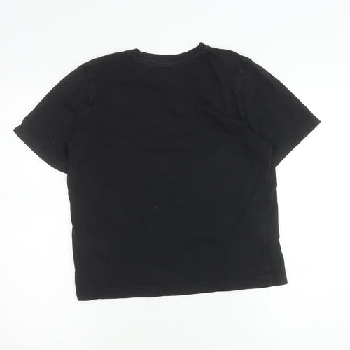 Reebok Womens Black Small Logo Embroidered Cotton T-Shirt