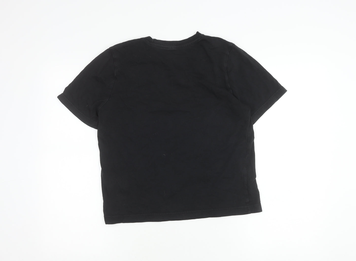 Reebok Womens Black Small Logo Embroidered Cotton T-Shirt