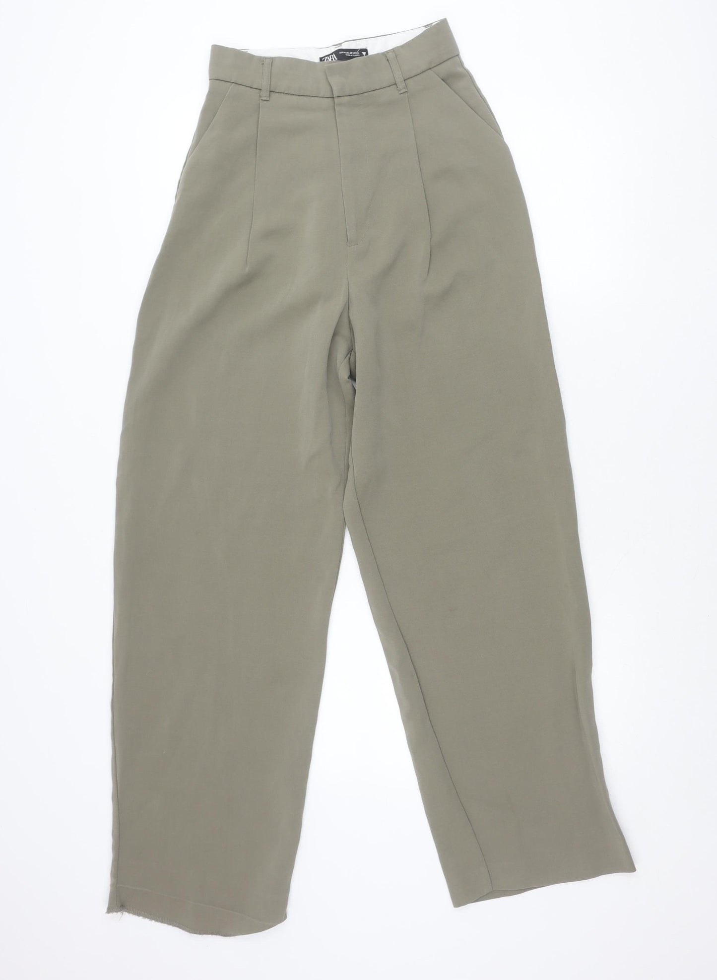 Zara Womens Beige XS Chino Trousers Straight Leg Pleated Workwear