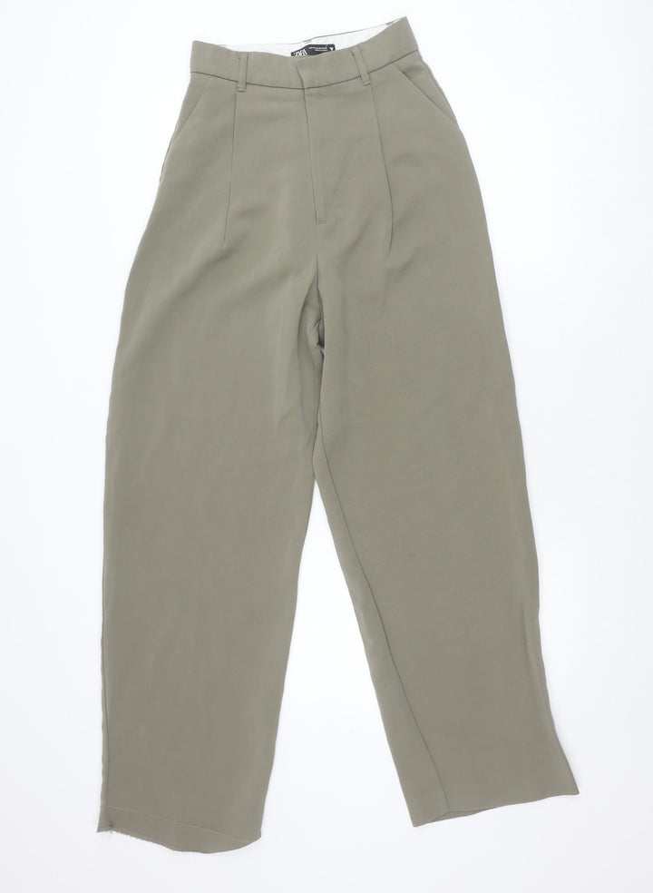 Zara Womens Beige XS Chino Trousers Straight Leg Pleated Workwear