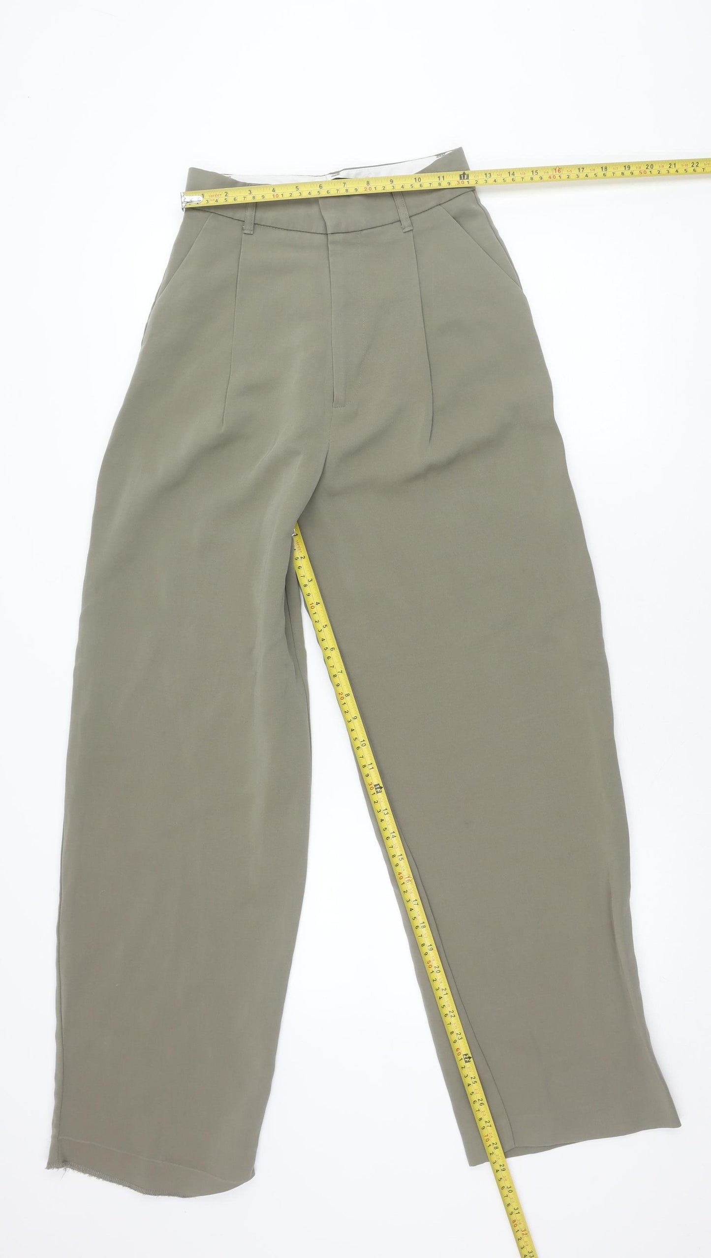 Zara Womens Beige XS Chino Trousers Straight Leg Pleated Workwear