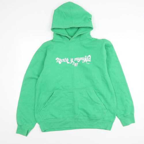 FDM Womens Green Pullover Hoodie M Cotton Blend Graphic Print