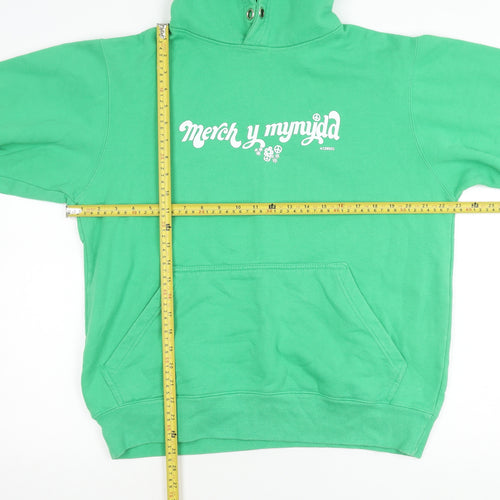 FDM Womens Green Pullover Hoodie M Cotton Blend Graphic Print