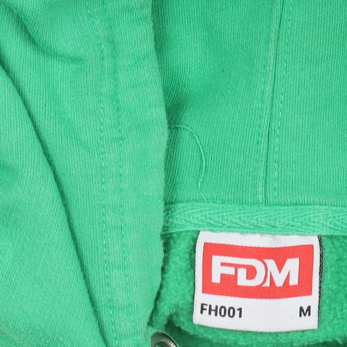 FDM Womens Green Pullover Hoodie M Cotton Blend Graphic Print