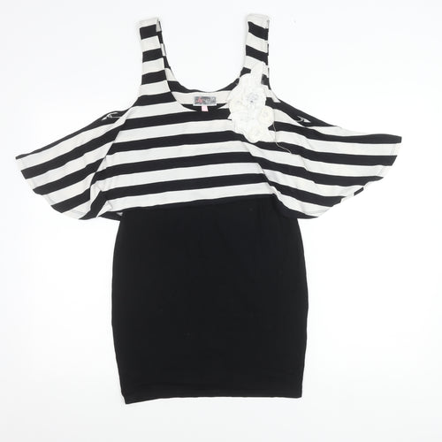 Lipsy Women’s Black White Stripe Cold Shoulder Bodycon Dress Size 10