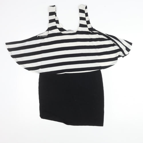 Lipsy Women’s Black White Stripe Cold Shoulder Bodycon Dress Size 10