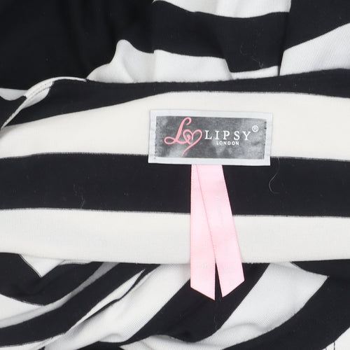 Lipsy Women’s Black White Stripe Cold Shoulder Bodycon Dress Size 10