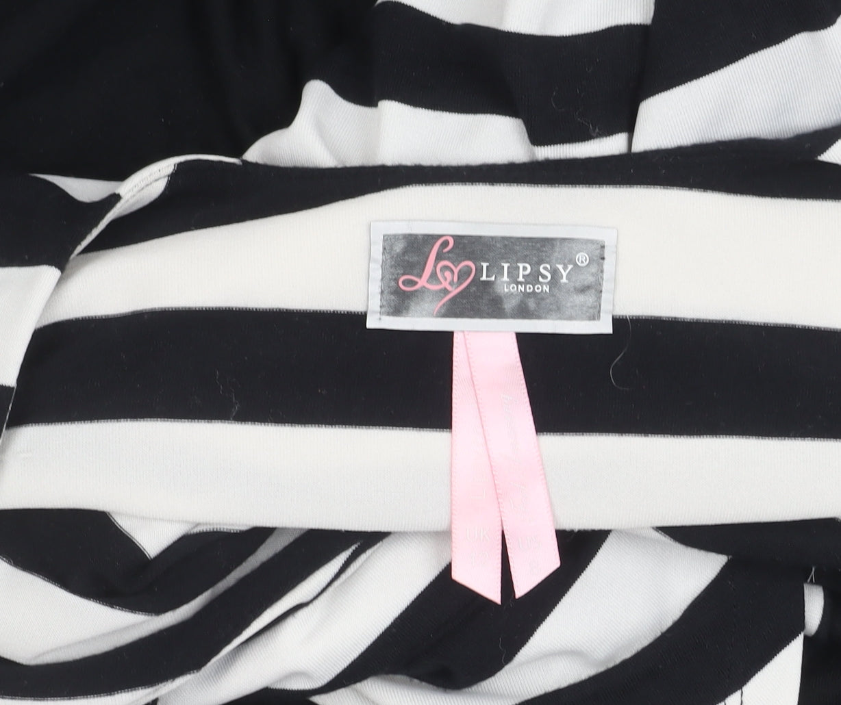 Lipsy Women’s Black White Stripe Cold Shoulder Bodycon Dress Size 10