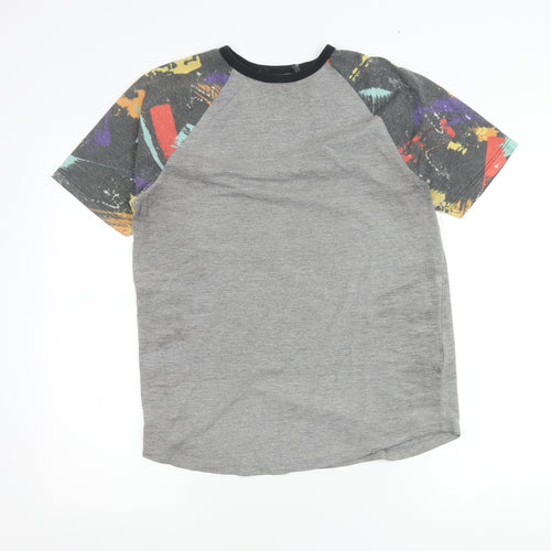 Topman Men’s Grey Multicolour Sleeve Crew Neck T-Shirt Size S