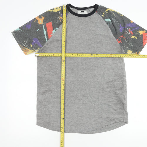 Topman Men’s Grey Multicolour Sleeve Crew Neck T-Shirt Size S