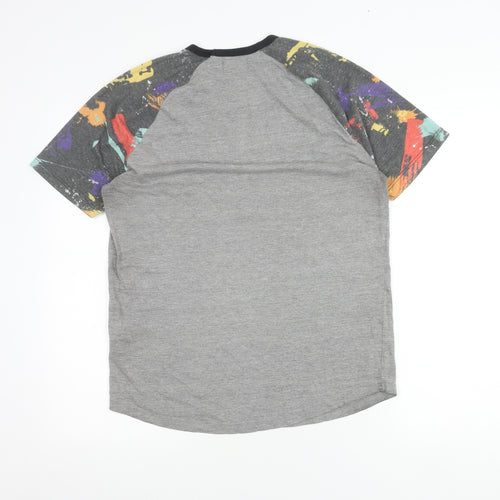 Topman Men’s Grey Multicolour Sleeve Crew Neck T-Shirt Size S