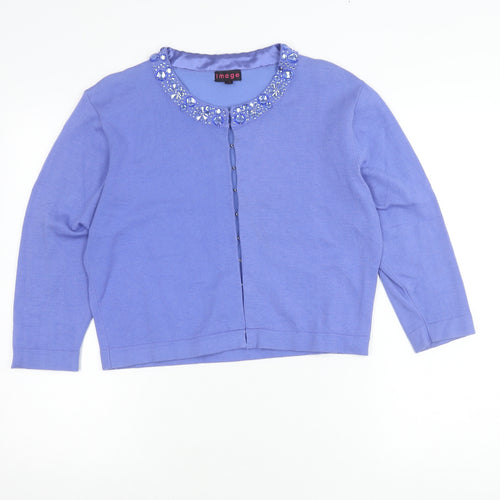 Image Women’s Purple Beaded Cardigan L/XL Knit Long Sleeve