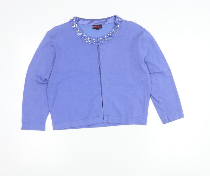 Image Women’s Purple Beaded Cardigan L/XL Knit Long Sleeve