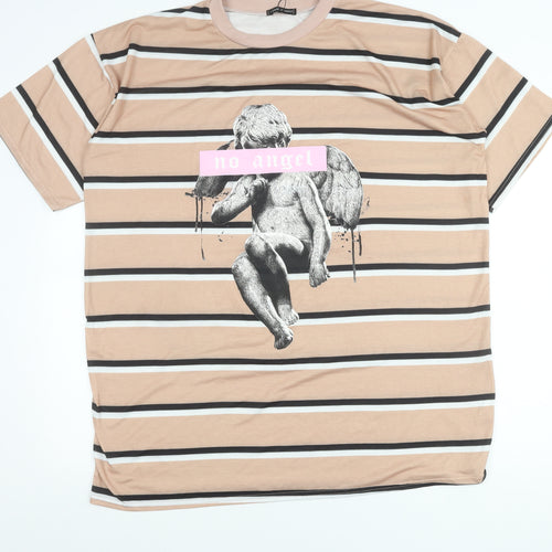 I Saw It First Womens Beige Striped Graphic Angel T-Shirt Size 12