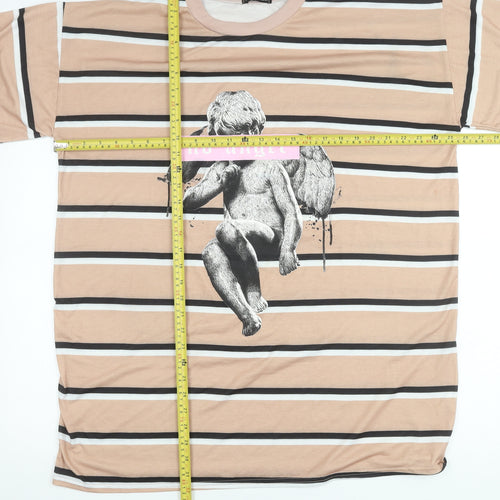I Saw It First Womens Beige Striped Graphic Angel T-Shirt Size 12