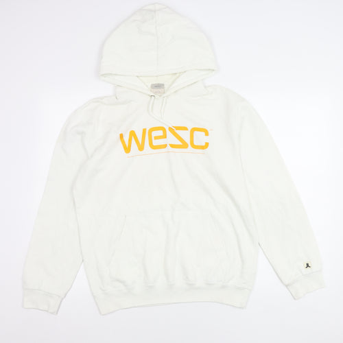 WESC Men’s White Pullover Hoodie Small Graphic Logo Regular Fit