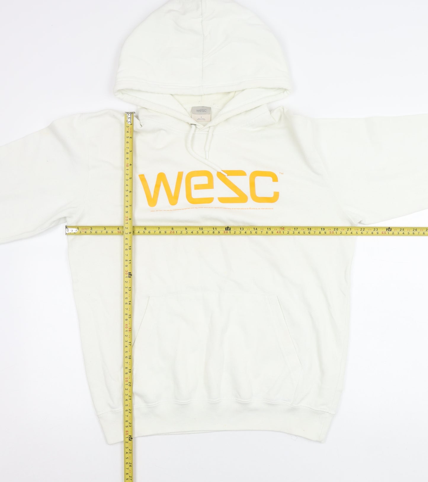 WESC Men’s White Pullover Hoodie Small Graphic Logo Regular Fit
