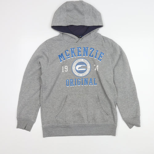 McKenzie Boys Grey Hoodie 13-14 Years Pullover Regular Fit Logo Print