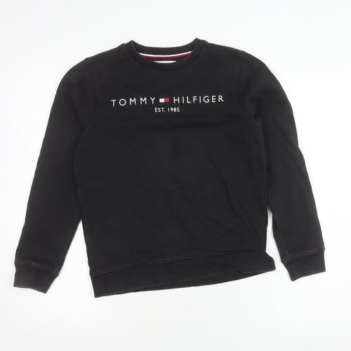 Tommy Hilfiger Boys Black Sweatshirt 12 Years Logo Crew Neck Pullover