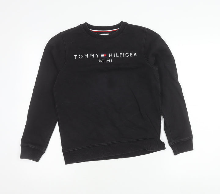 Tommy Hilfiger Boys Black Sweatshirt 12 Years Logo Crew Neck Pullover