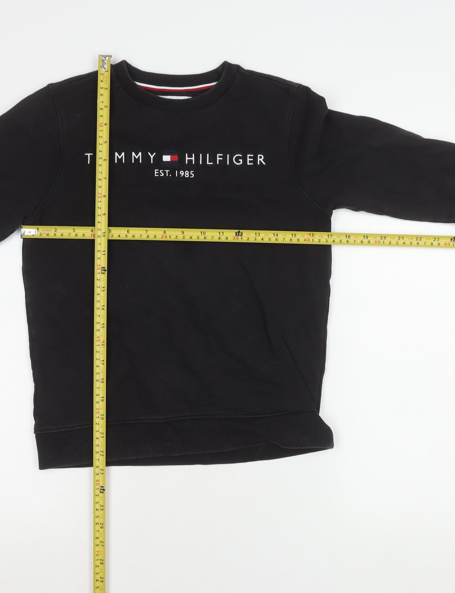 Tommy Hilfiger Boys Black Sweatshirt 12 Years Logo Crew Neck Pullover
