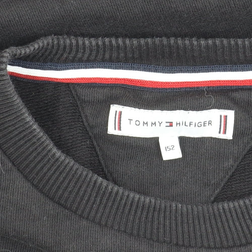 Tommy Hilfiger Boys Black Sweatshirt 12 Years Logo Crew Neck Pullover