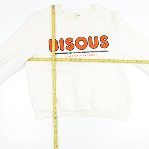 H&M Women’s White Pullover Sweatshirt L Graphic Print Cotton Blend