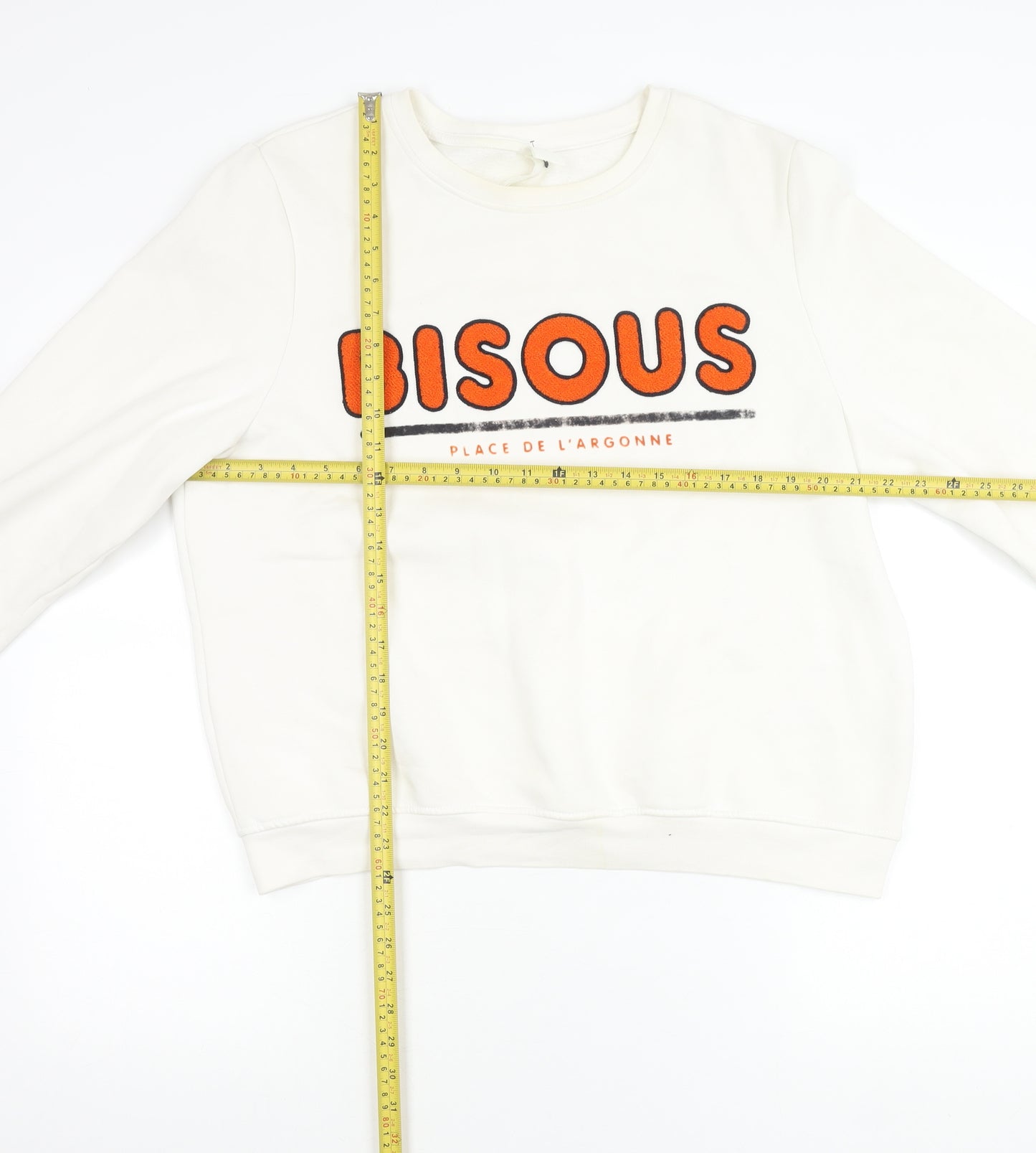 H&M Women’s White Pullover Sweatshirt L Graphic Print Cotton Blend