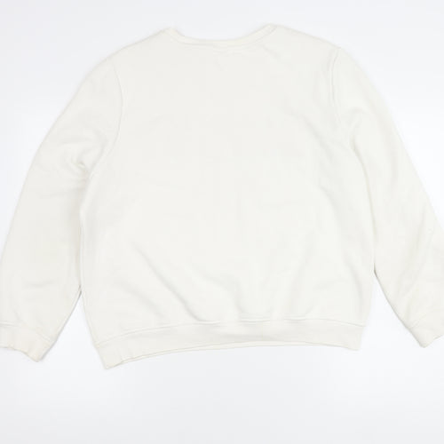 H&M Women’s White Pullover Sweatshirt L Graphic Print Cotton Blend