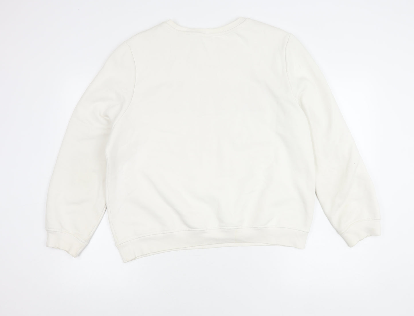 H&M Women’s White Pullover Sweatshirt L Graphic Print Cotton Blend