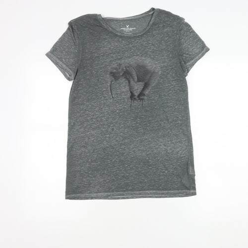 American Eagle Womens Grey Elephant Graphic T-Shirt Size S