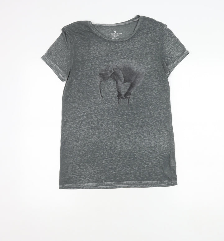 American Eagle Womens Grey Elephant Graphic T-Shirt Size S